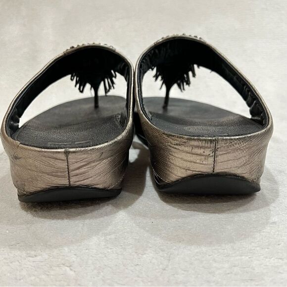 FitFlop Rumba Cha Cha Beaded Fringed Metallic Sandals Size 10 - Picture 9 of 16